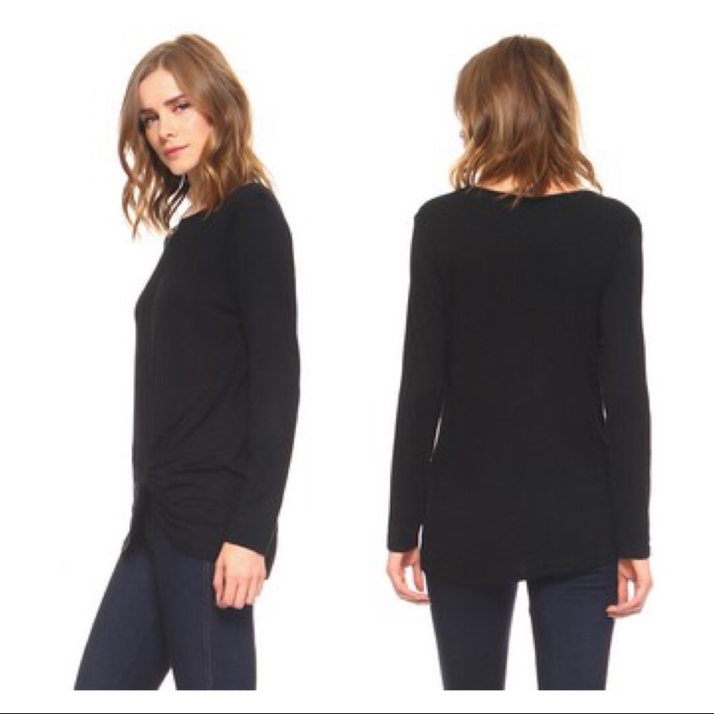 Black Front Wrap Tie Top - Picture 3 of 7